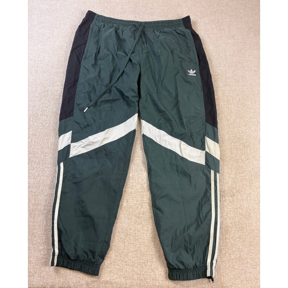 Adidas Originals Mens 2XL Green Colorblock Nylon Track Pants Windbreaker